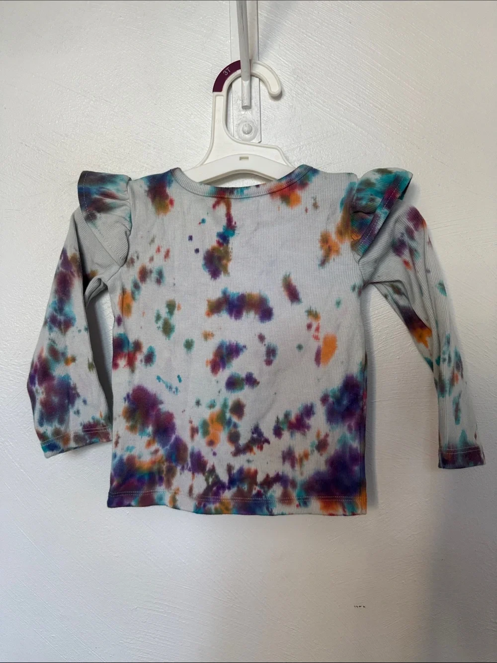 Carter's White Long-Sleeve Tie-Dye Ruffle Shoulder Top